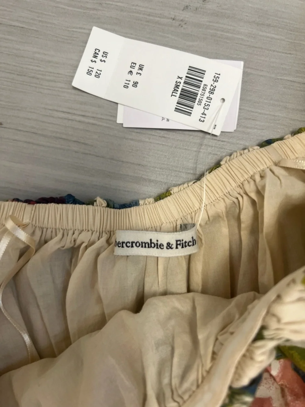 Anthropologie Floral Maxi Dress Puff Sleeve Smocked Sz XS Cottagecore Boho Cream - Picture 9 of 11